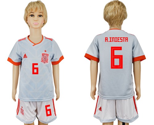 Spain #6 A.Iniesta Away Kid Soccer Country Jersey